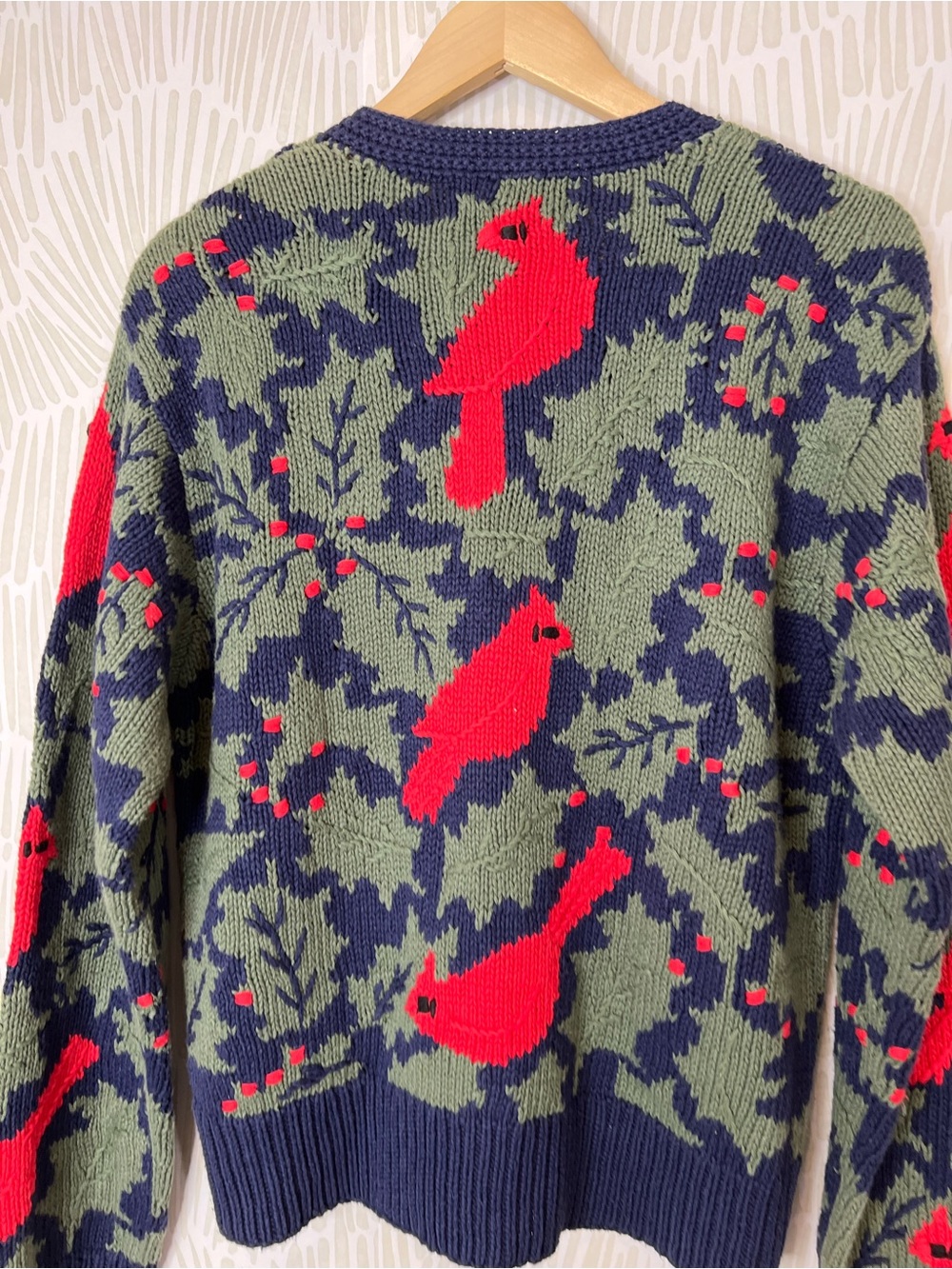 Orvis Cardinal Bird Knit Cardigan Sweater Navy Holly Button Front cotton blend - Picture 12 of 14
